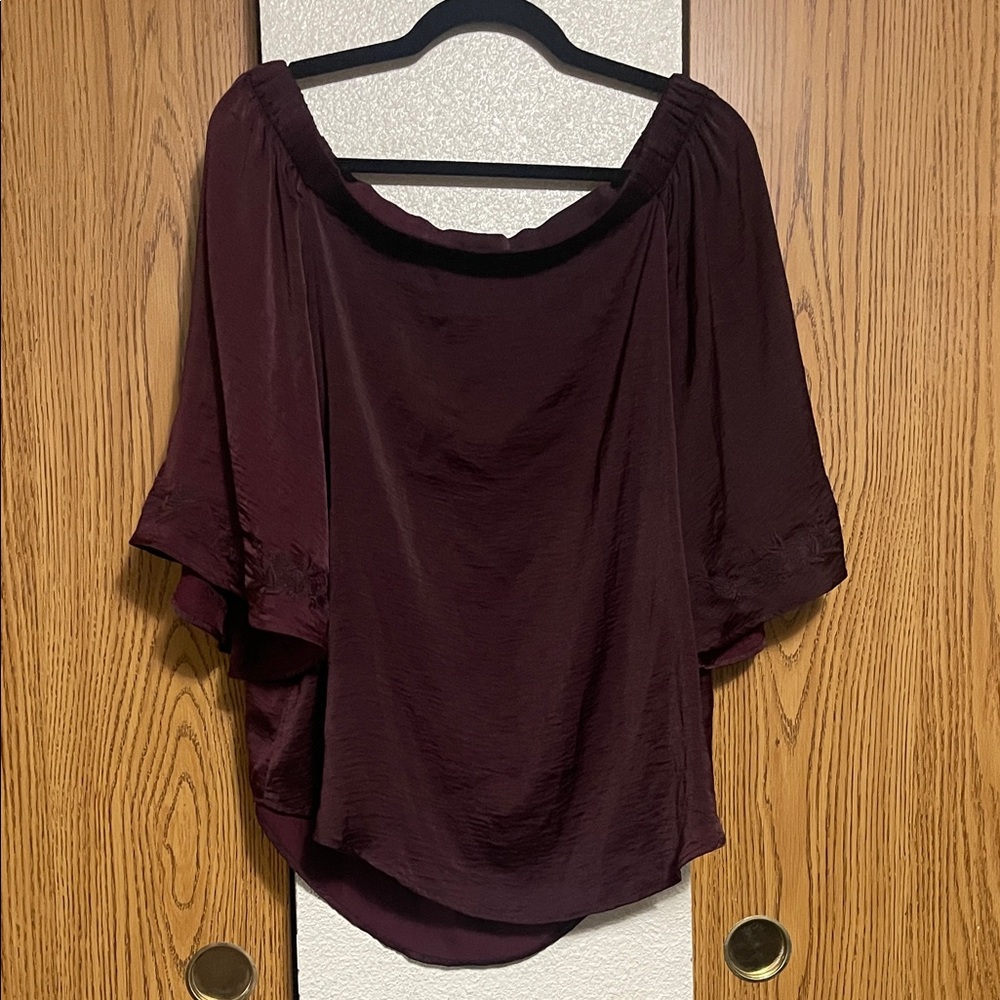 Jennifer Lopez Deep Burgundy Off-Shoulder Blouse #19